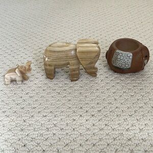 Set of 3 vintage elephant figurines - two stone and one clay